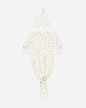 -Knotted Baby Gown   Hat Set || Fleur-