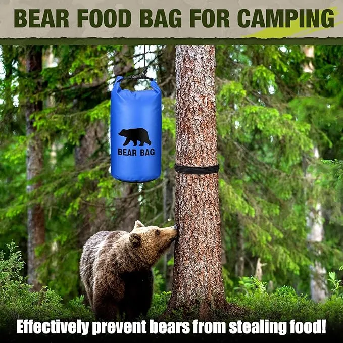 1 Set Bear Food Bag for Camping Ultralight Food Bag Hanging System Includes Waterproof Bear Bag, Nylon Ropes, Hooks for Camping Backpacking