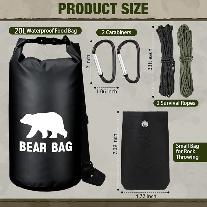 1 Set Bear Food Bag for Camping Ultralight Food Bag Hanging System Includes Waterproof Bear Bag, Nylon Ropes, Hooks for Camping Backpacking