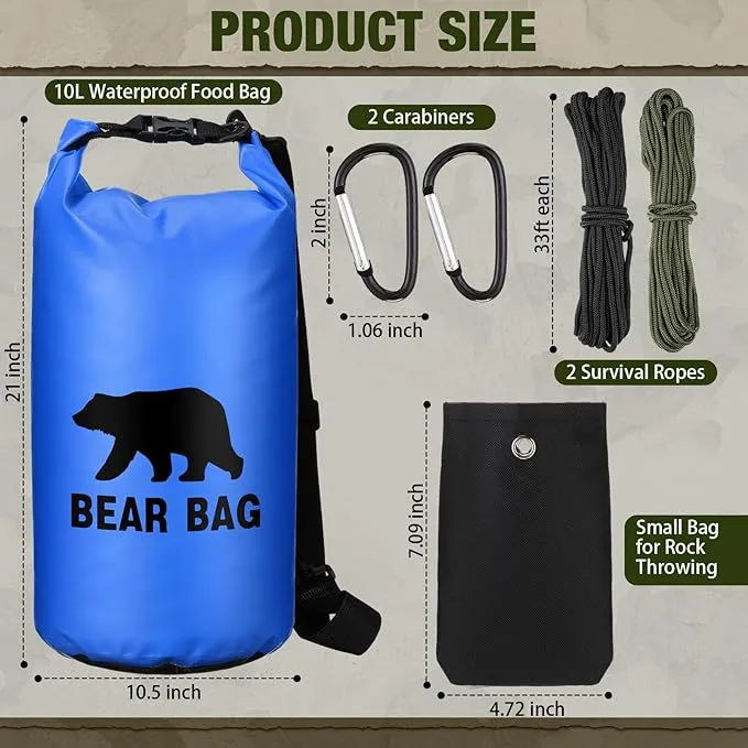 1 Set Bear Food Bag for Camping Ultralight Food Bag Hanging System Includes Waterproof Bear Bag, Nylon Ropes, Hooks for Camping Backpacking
