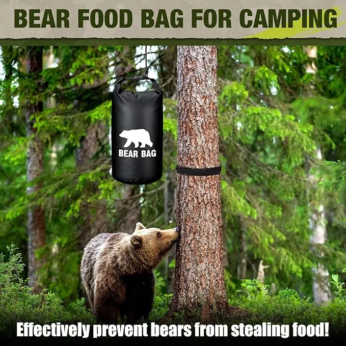 1 Set Bear Food Bag for Camping Ultralight Food Bag Hanging System Includes Waterproof Bear Bag, Nylon Ropes, Hooks for Camping Backpacking
