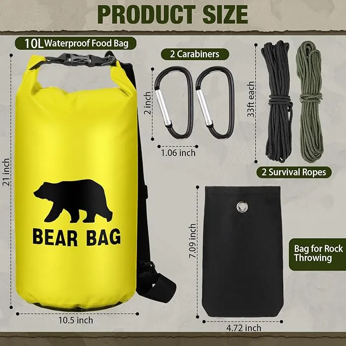1 Set Bear Food Bag for Camping Ultralight Food Bag Hanging System Includes Waterproof Bear Bag, Nylon Ropes, Hooks for Camping Backpacking
