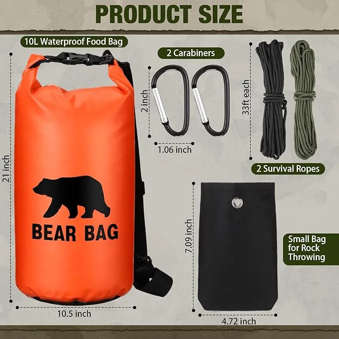 1 Set Bear Food Bag for Camping Ultralight Food Bag Hanging System Includes Waterproof Bear Bag, Nylon Ropes, Hooks for Camping Backpacking