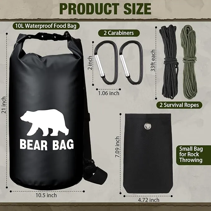 1 Set Bear Food Bag for Camping Ultralight Food Bag Hanging System Includes Waterproof Bear Bag, Nylon Ropes, Hooks for Camping Backpacking