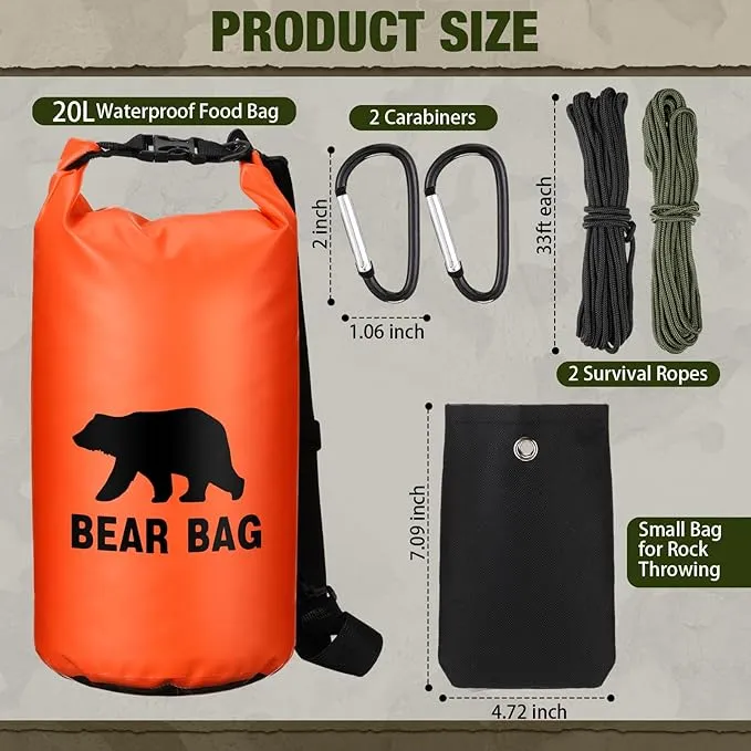 1 Set Bear Food Bag for Camping Ultralight Food Bag Hanging System Includes Waterproof Bear Bag, Nylon Ropes, Hooks for Camping Backpacking