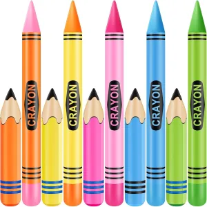 10 Pcs Jumbo Inflatable Crayons Large Blow up Crayons Set Crayon Balloons Crayon Inflatable Pencil for Kids Back to School Classroom Birthday Photo Prop Party Favor Decor, 5 Colors