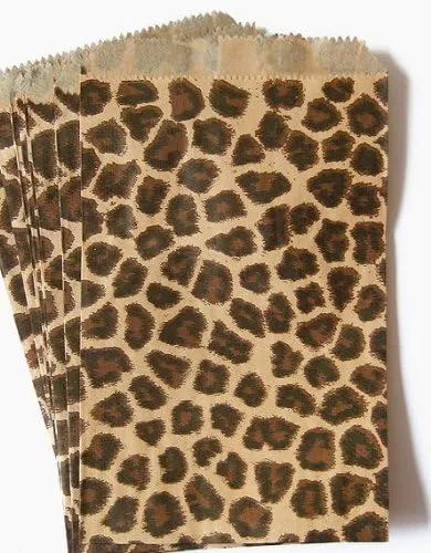 100 Leopard Print Paper Bags 6x9 Inches Flat Merchandise Bags