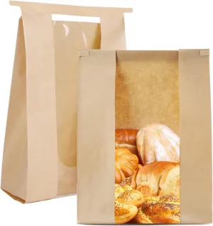 100 Pack Bread Bags for Homemade Bread Sourdough Bread Bags with Tin Strip Large Bakery Bags with Window Paper Bread bags