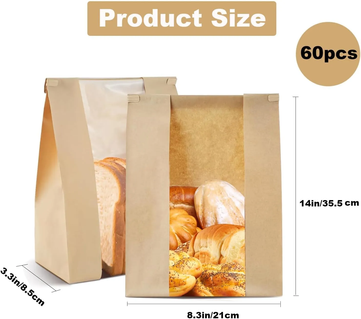 100 Pack Bread Bags for Homemade Bread Sourdough Bread Bags with Tin Strip Large Bakery Bags with Window Paper Bread bags