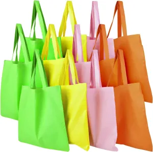 12 Large Neon Tote Bags, Assorted Colors