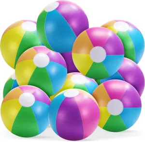 12 Pcs Inflatable Neon Beach Balls Bulk Rainbow Jumbo Balls Pool Toys for Water Games Kids Summer Birthday Party Supplies Combo Set Beach Swimming Party Favors Decoration(16")