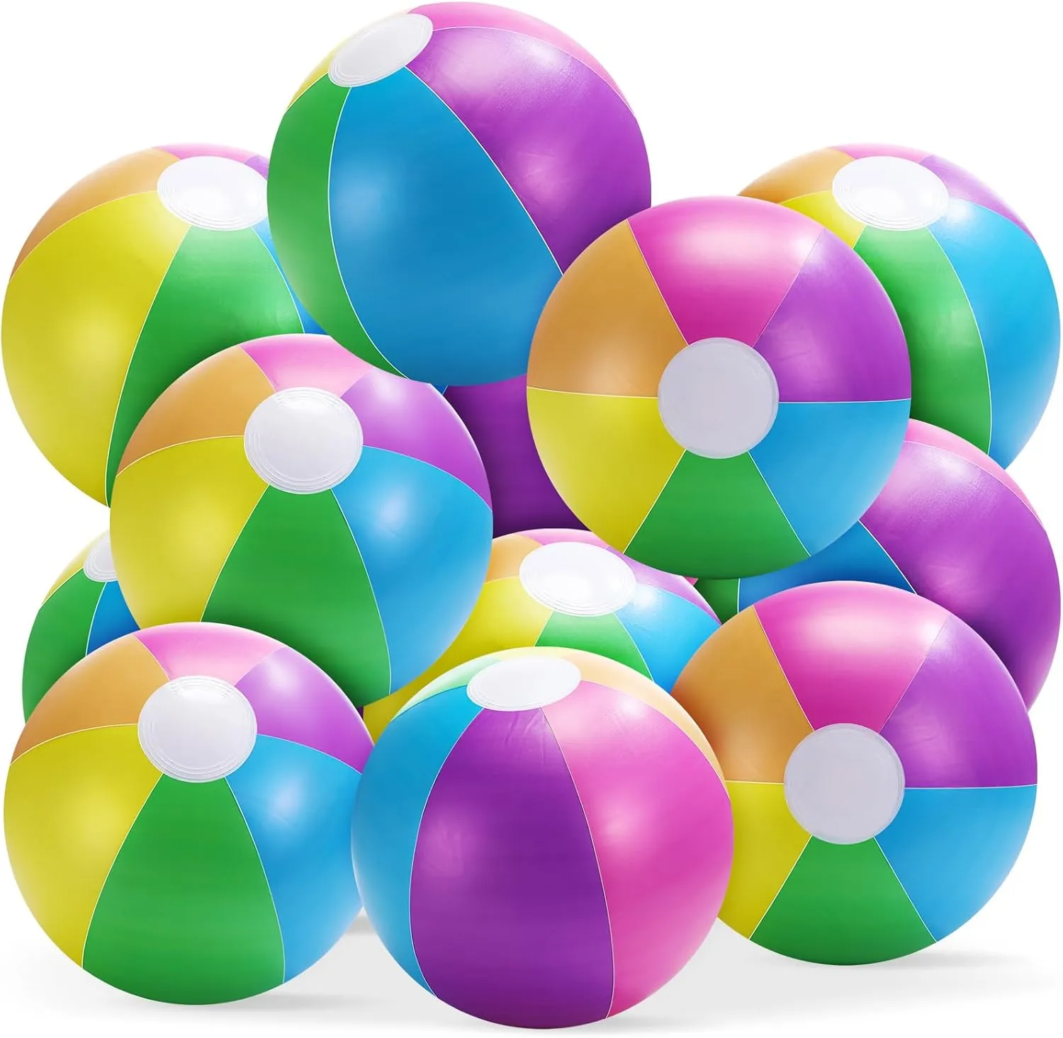 12 Pcs Inflatable Neon Beach Balls Bulk Rainbow Jumbo Balls Pool Toys for Water Games Kids Summer Birthday Party Supplies Combo Set Beach Swimming Party Favors Decoration(16")