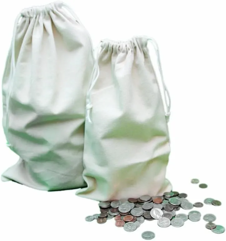 12 x 19 Inches Standard Size Heavy Duty Flat Bottom Coin Bags with Draw Strings, 5-Pack (STFBDS5)