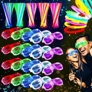 125 Pack Glow in the Dark Party Supplies for Kids Adults,Light Up Party Favors with 25 LED Glow Glasses Sunglasses,100 Glow Sticks Bulk Glow Bracelets for Wedding 4th of July Patriotic Pool Fiesta