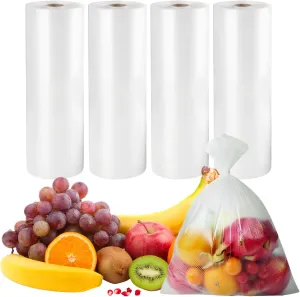 12" x 16" Clear Plastic Produce Bag on a Roll, Food Storage Bags for Vegetables, Bread, Fruits and Meat, Easy To Tear, Continuous Roll- 350 Bags/Roll - [4 Rolls]