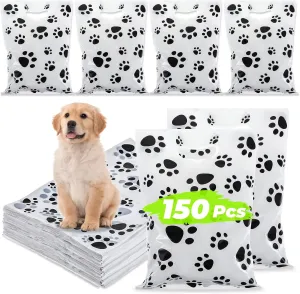 150 Pcs Paw Gift Bags Bulk Pet Plastic Treat Bags Paw Print Favor Bags with Handle Dog Paw Candy Bags Puppy Dogs Goodie Bags Paw Printed Treat Bags for Dog Birthday Party Supplies (White)
