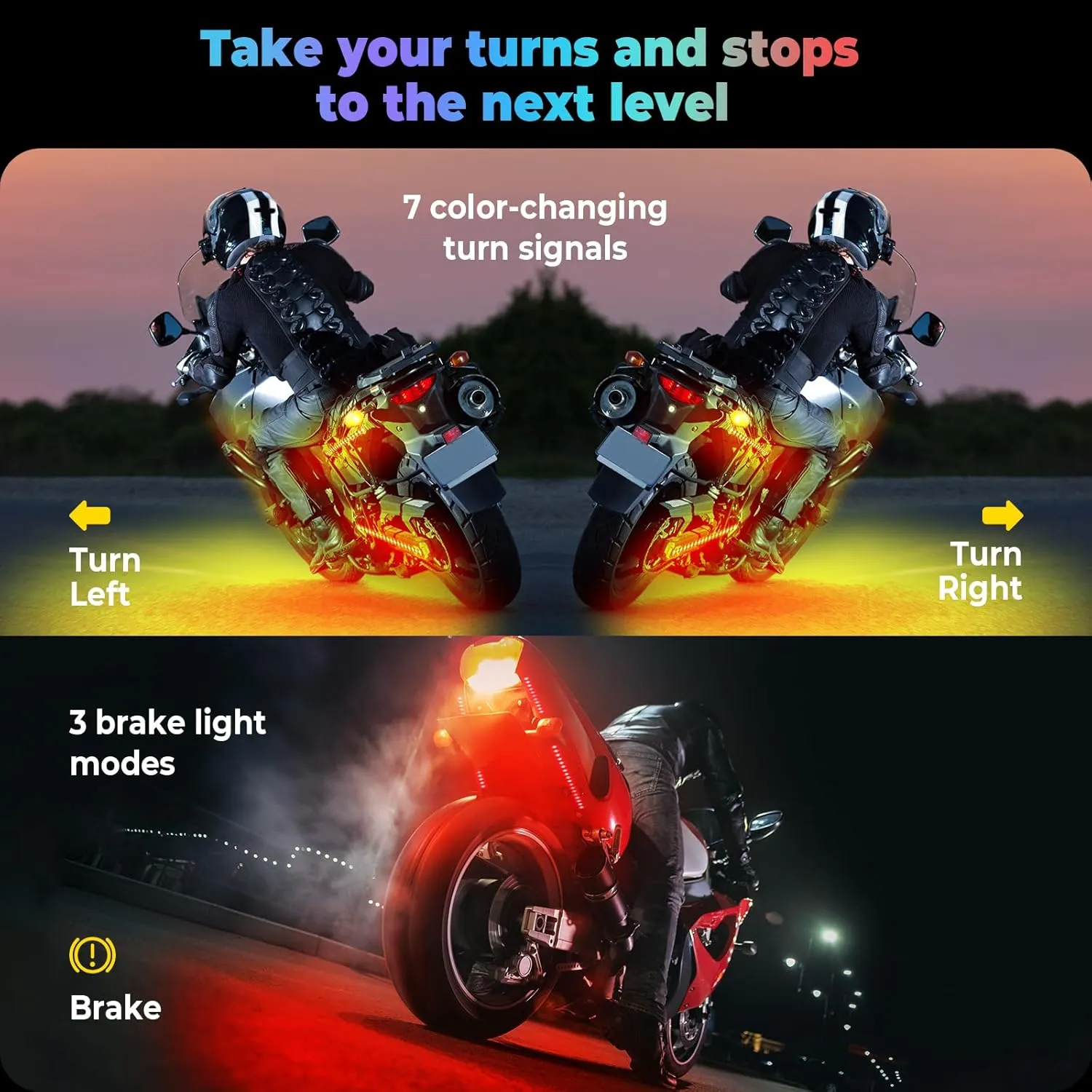 16Pcs Motorcycle Led Underglow Kit with Brake Turn Signal, Motorcycle RGB Lights with DITRIO APP/RF Remote Control, Dual Zone,12V Waterproof Pixelglow Effects for Motorcycles, Golf Carts, ATVs, UTVs