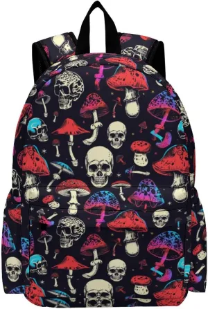 17 Inch Laptop Backpack Neon Skull Mushroom Star Teen Girls Boys School Backpack Bags Travel Bookbag Back Pack Outdoor Daypack for Women Men
