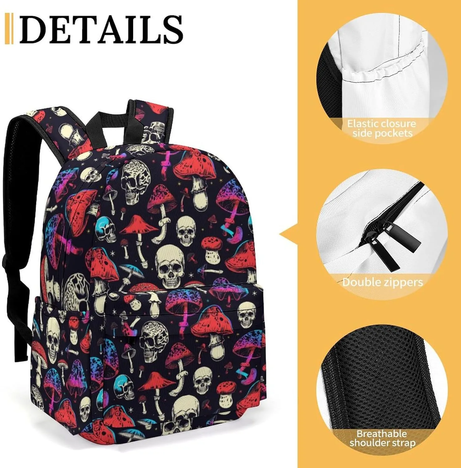 17 Inch Laptop Backpack Neon Skull Mushroom Star Teen Girls Boys School Backpack Bags Travel Bookbag Back Pack Outdoor Daypack for Women Men