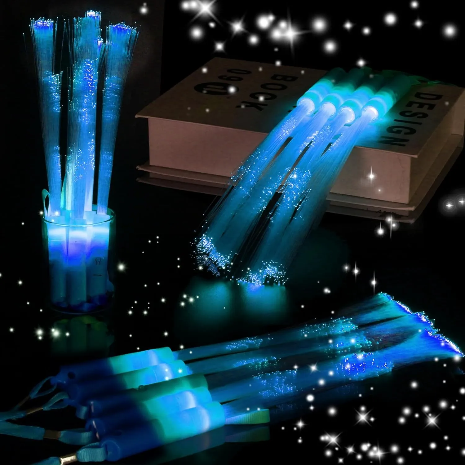 18 PCS Blue Fiber Optic Wands Glow Sticks, Light Up Wands,Glow in The Dark Party, Fiber Optic Lights, Flashing Light Sticks for Wedding, Concerts, Clubs,Halloween,Christmas