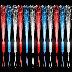 18 PCS Fiber Optic Wands Glow Sticks, Light Up Wands,Glow in The Dark Party, Fiber Optic Lights, Flashing Light Sticks for July 4th, Concerts, Clubs,Halloween,Christmas (Red Blue White)
