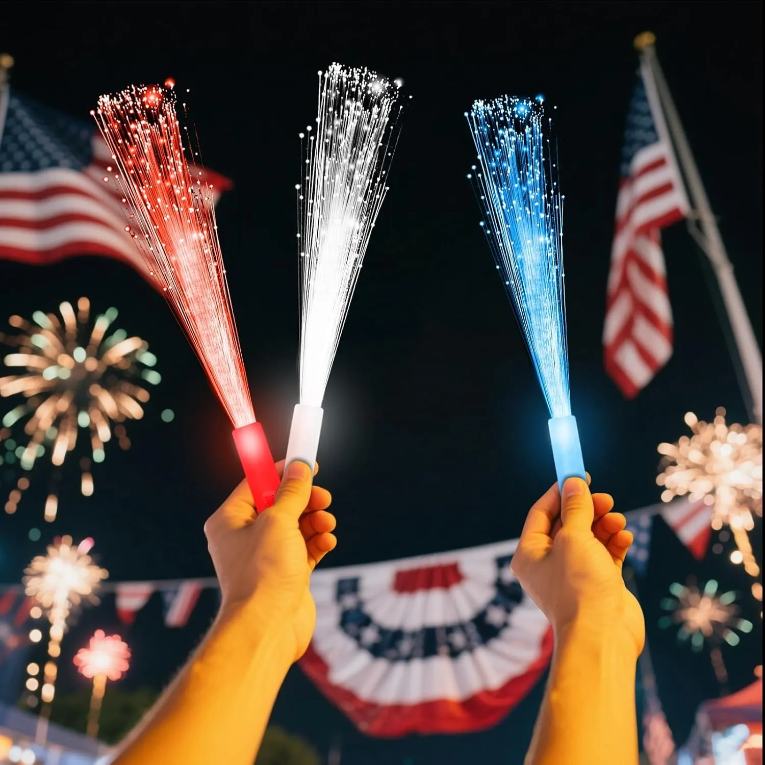 18 PCS Fiber Optic Wands Glow Sticks, Light Up Wands,Glow in The Dark Party, Fiber Optic Lights, Flashing Light Sticks for July 4th, Concerts, Clubs,Halloween,Christmas (Red Blue White)