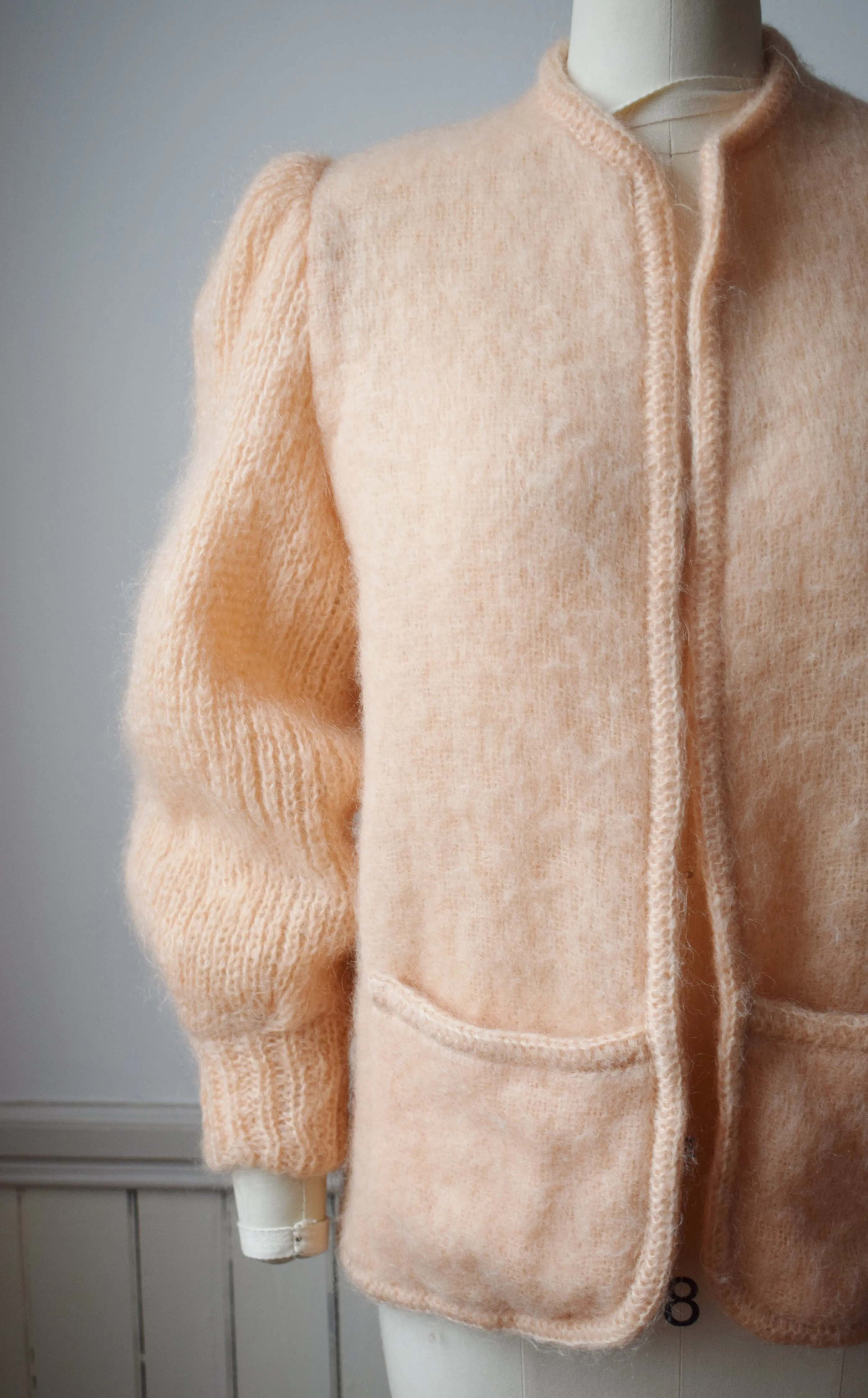 1980s Fuzzy Peach Mohair Knit Jacket | S-M