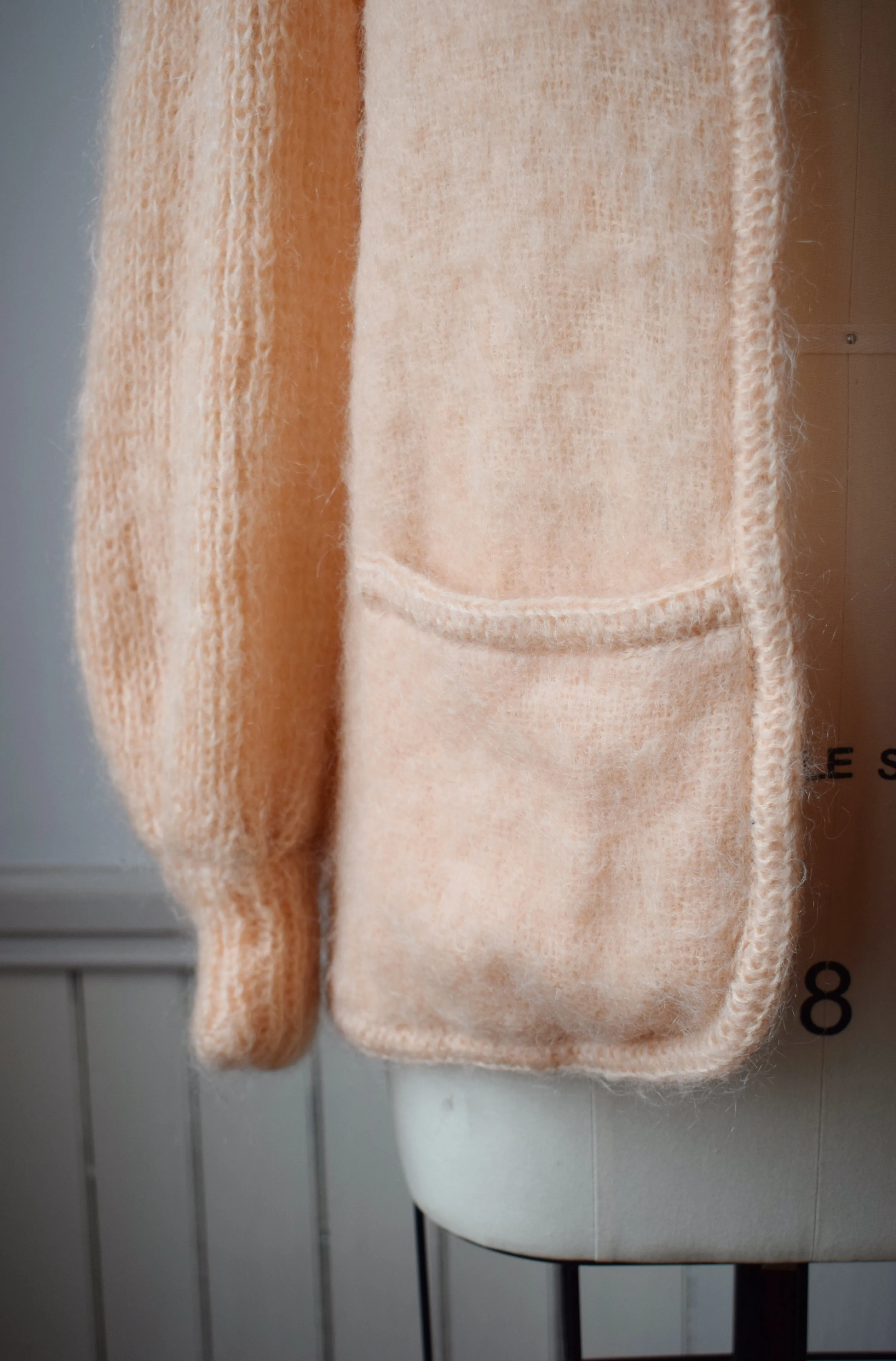 1980s Fuzzy Peach Mohair Knit Jacket | S-M