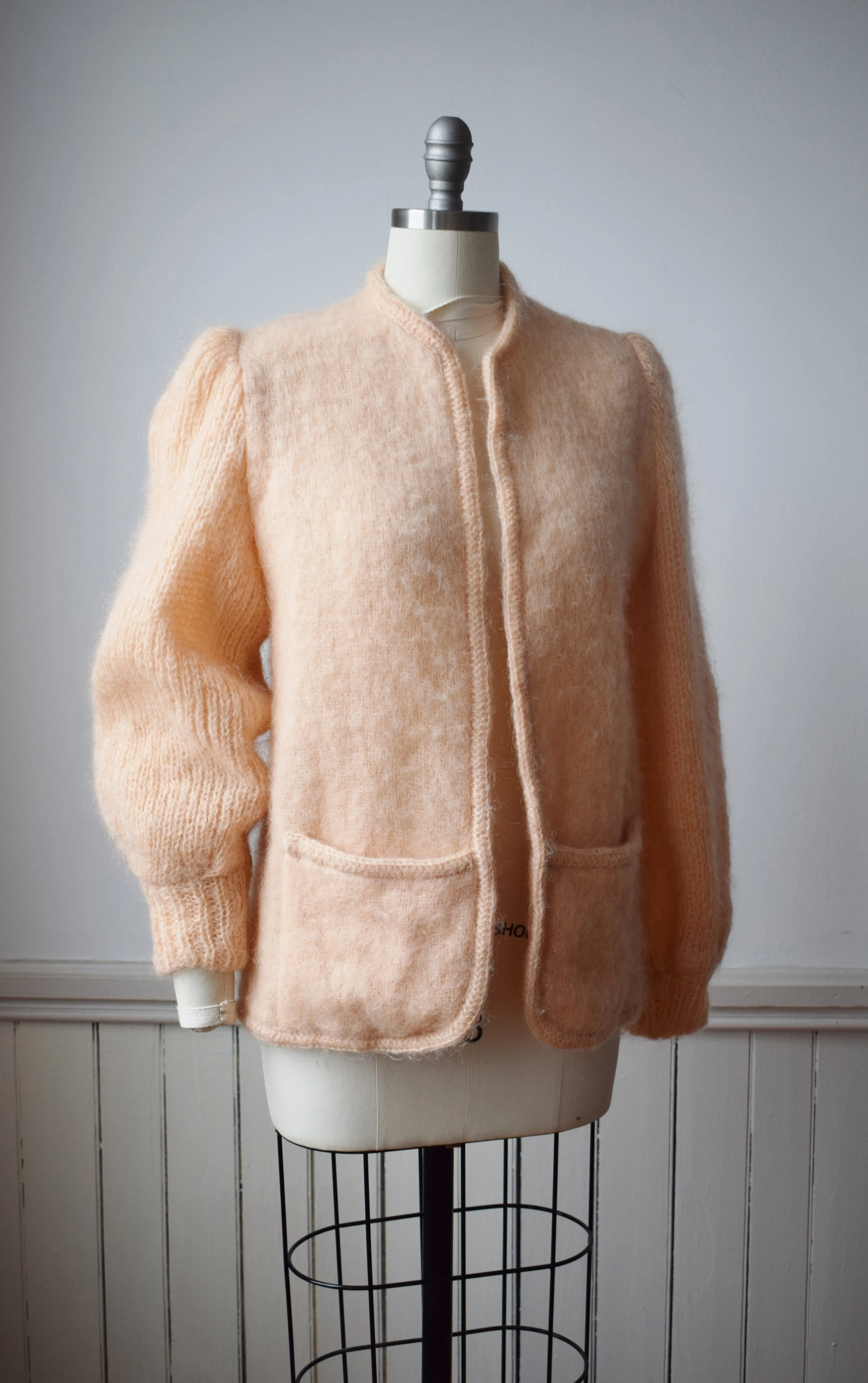 1980s Fuzzy Peach Mohair Knit Jacket | S-M