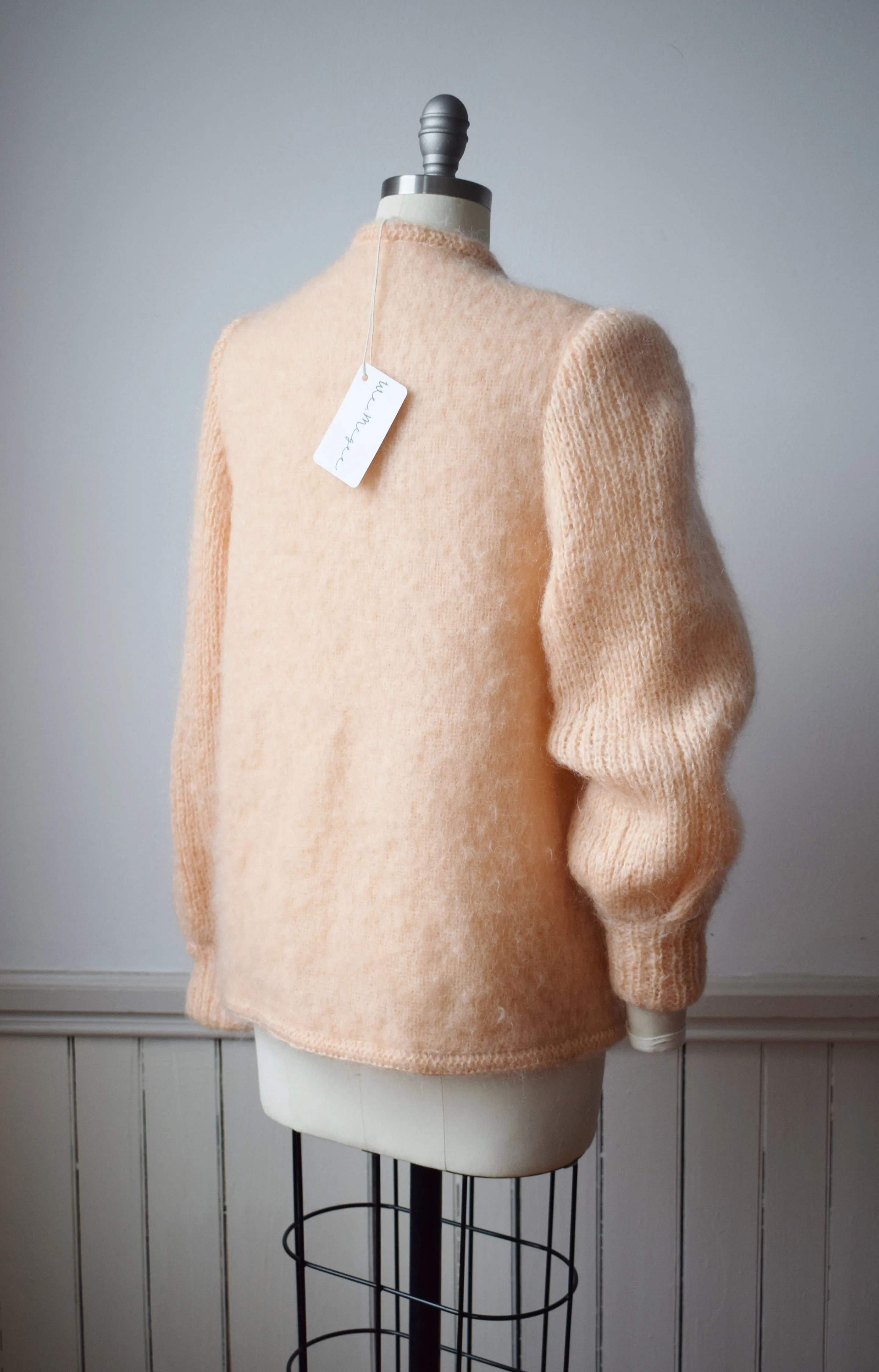 1980s Fuzzy Peach Mohair Knit Jacket | S-M