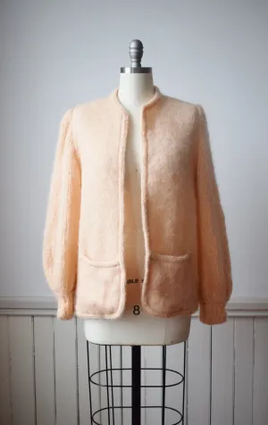 1980s Fuzzy Peach Mohair Knit Jacket | S-M