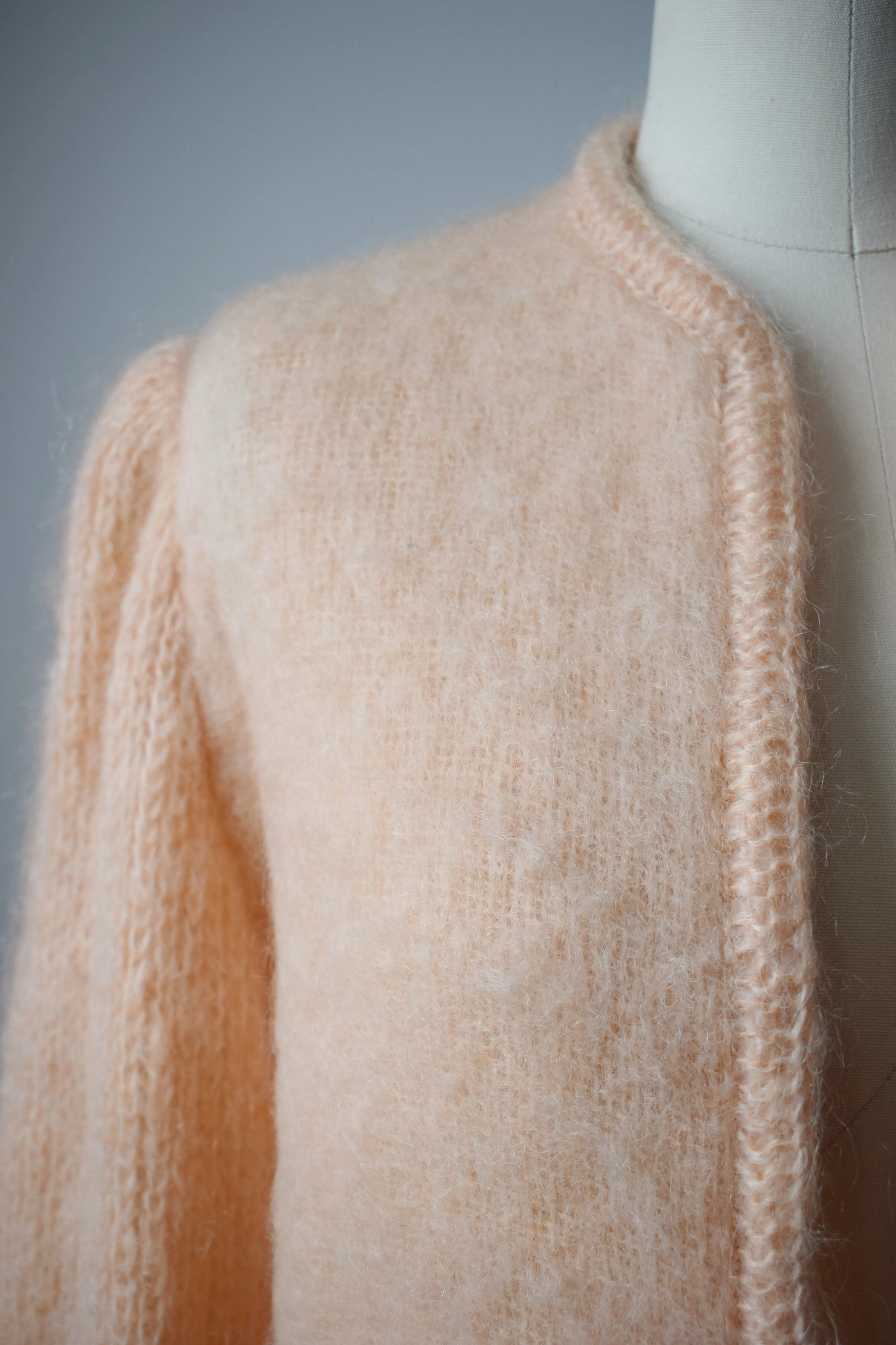 1980s Fuzzy Peach Mohair Knit Jacket | S-M