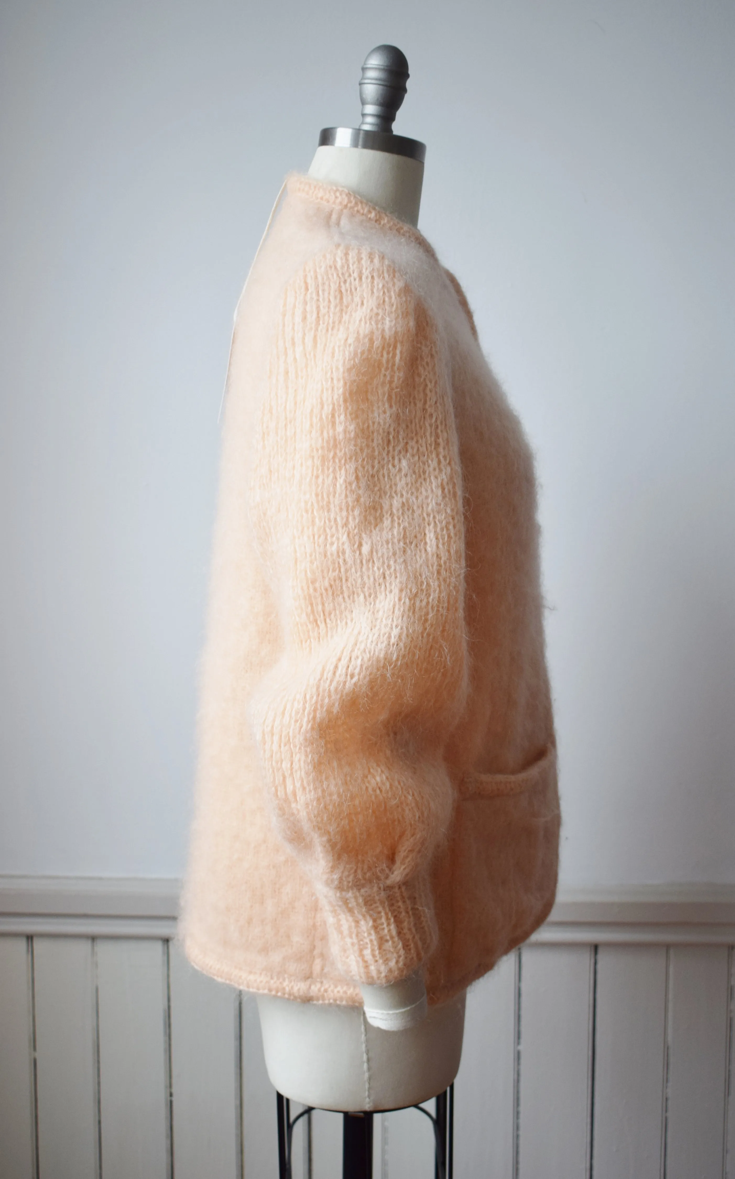 1980s Fuzzy Peach Mohair Knit Jacket | S-M
