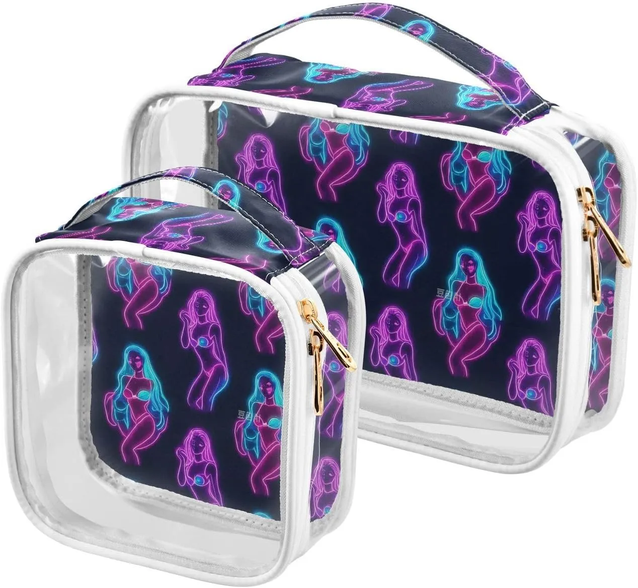 2 Pack clear travel toiletry bags TSA approved portable small makeup bag Airport Airline Compliant Colorful Fluorescent Neon Mature Female