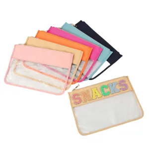 2 Sizes- Clear Nylon Cosmetic Bag - DIY Customizable w Glitter Varsity Letter Initial Patches Makeup Bag Nylon Clear Snacks Pouch- BAG ONLY