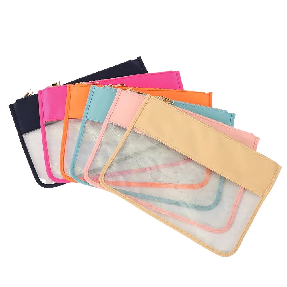 2 Sizes- Clear Nylon Cosmetic Bag - DIY Customizable w Glitter Varsity Letter Initial Patches Makeup Bag Nylon Clear Snacks Pouch- BAG ONLY