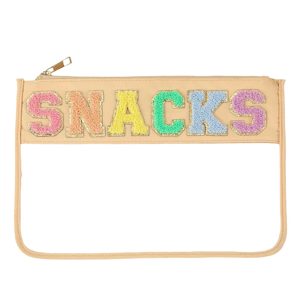 2 Sizes- Clear Nylon Cosmetic Bag - DIY Customizable w Glitter Varsity Letter Initial Patches Makeup Bag Nylon Clear Snacks Pouch- BAG ONLY