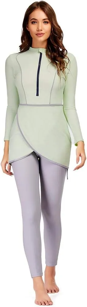 2024 Women Modest Muslim Swimwear Patchwork Hijab Sport Long Sleeves Swimsuit 3pcs Islamic Burkinis Wear Bathing Suit