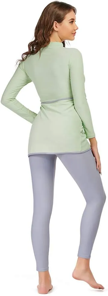 2024 Women Modest Muslim Swimwear Patchwork Hijab Sport Long Sleeves Swimsuit 3pcs Islamic Burkinis Wear Bathing Suit
