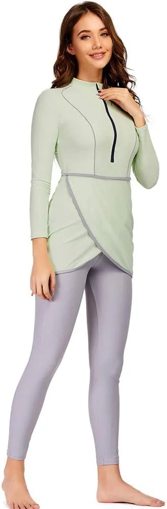 2024 Women Modest Muslim Swimwear Patchwork Hijab Sport Long Sleeves Swimsuit 3pcs Islamic Burkinis Wear Bathing Suit