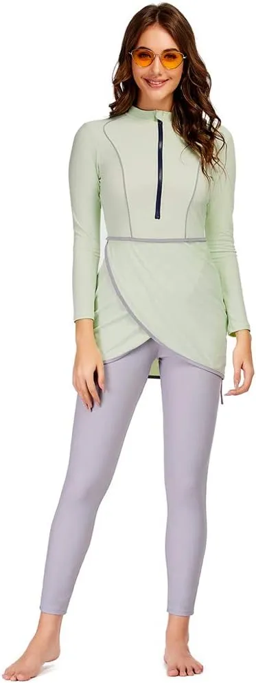 2024 Women Modest Muslim Swimwear Patchwork Hijab Sport Long Sleeves Swimsuit 3pcs Islamic Burkinis Wear Bathing Suit