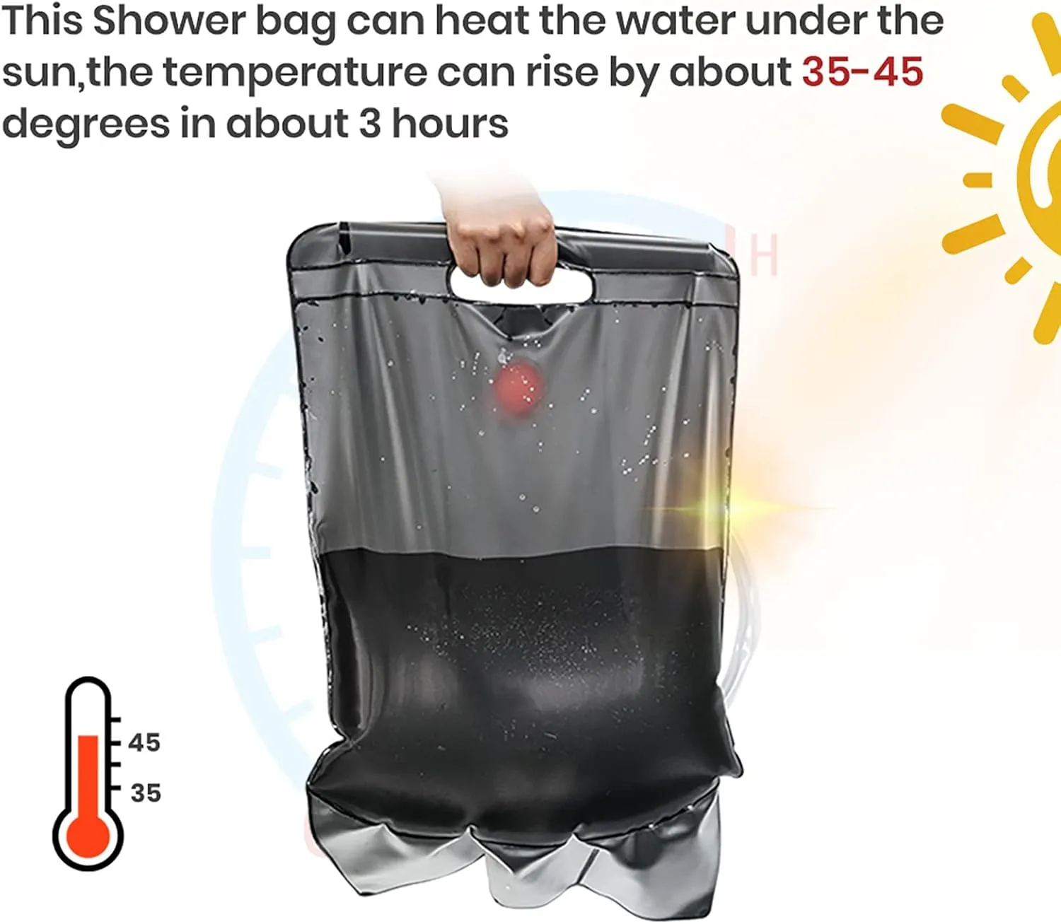 20L Portable Shower Bag with Switch Hose and Plastic Head Large Capacity Solar Water Storage for Camping Outdoor Hiking Picnic