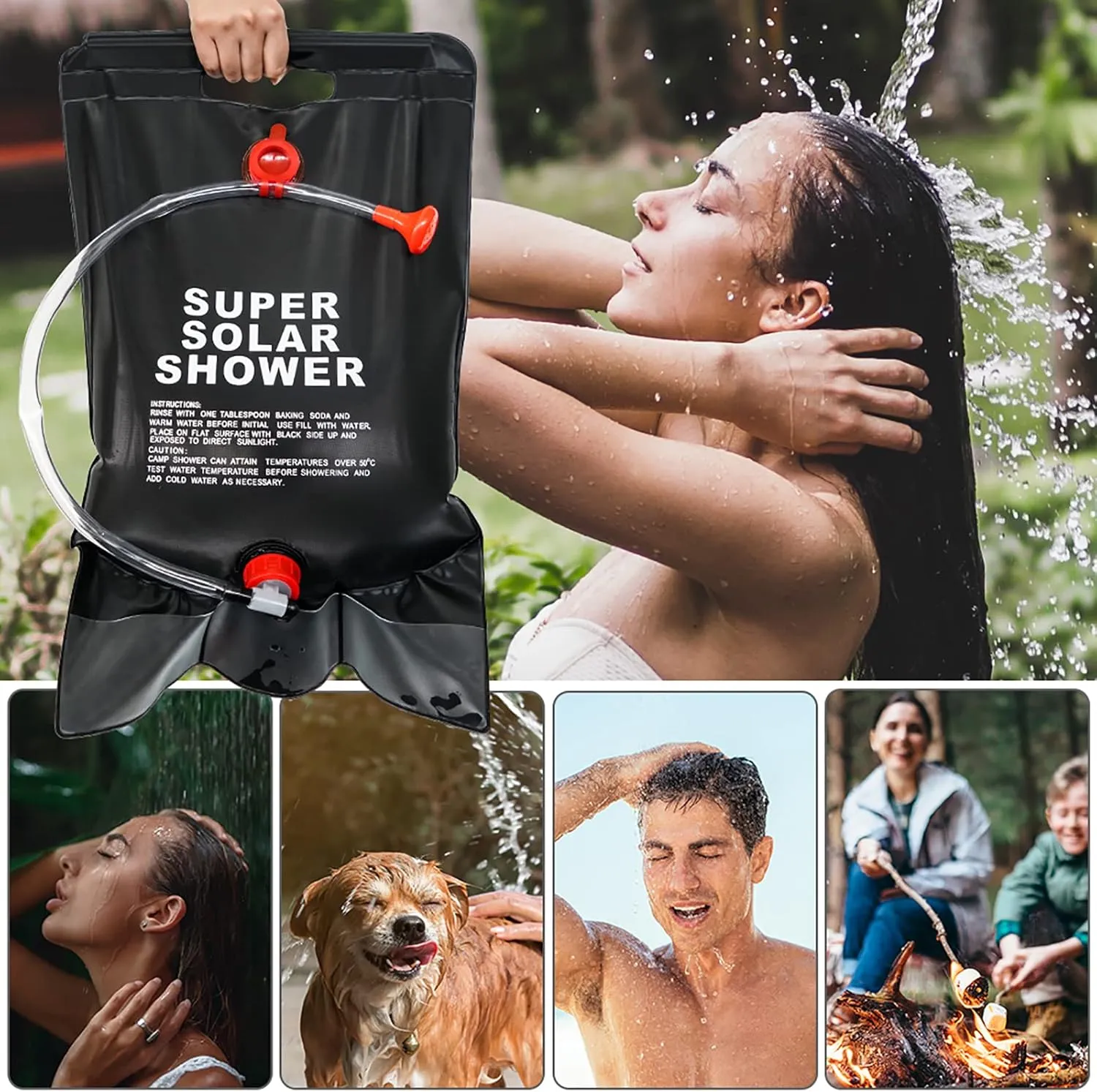 20L Portable Shower Bag with Switch Hose and Plastic Head Large Capacity Solar Water Storage for Camping Outdoor Hiking Picnic