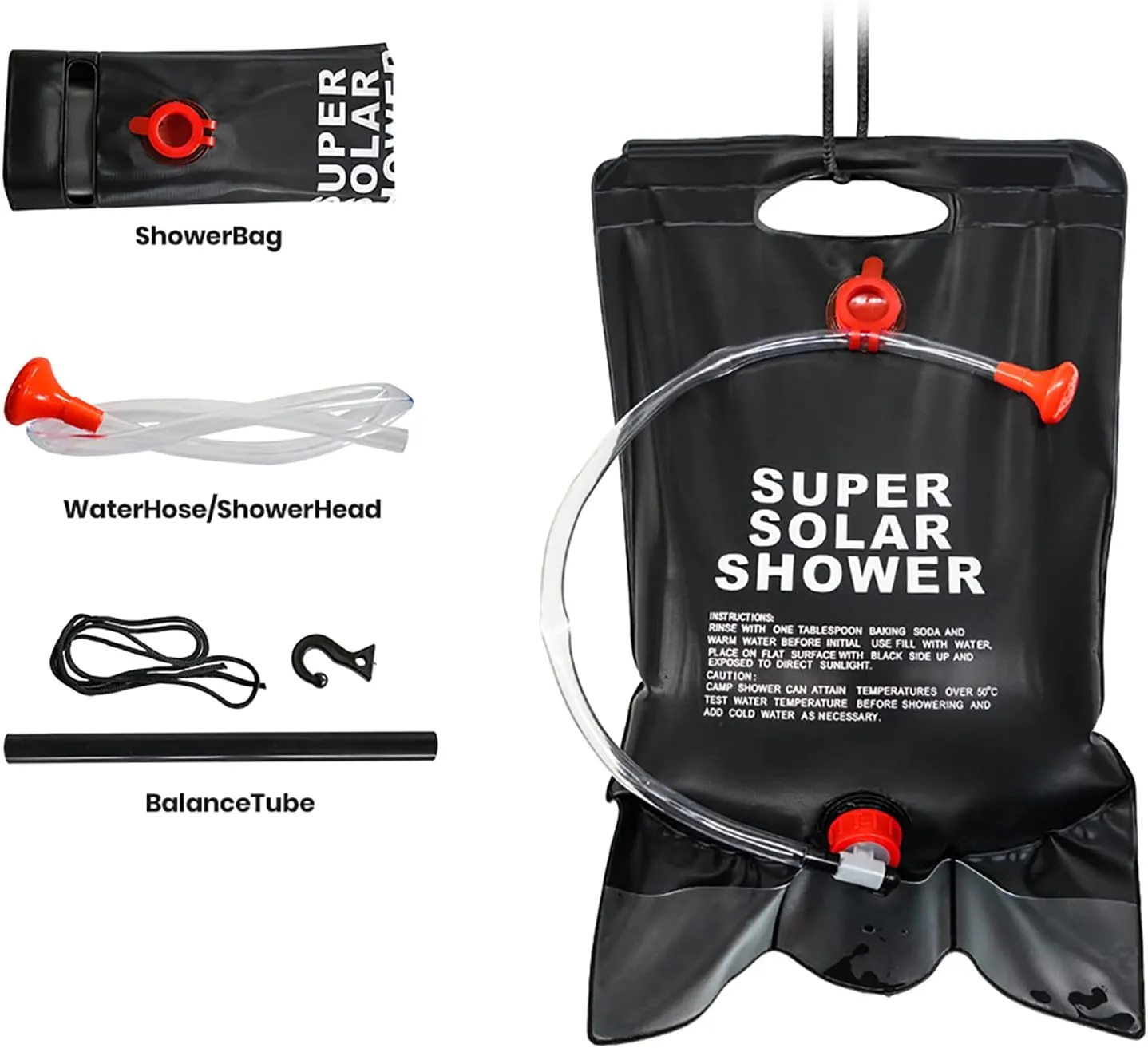 20L Portable Shower Bag with Switch Hose and Plastic Head Large Capacity Solar Water Storage for Camping Outdoor Hiking Picnic