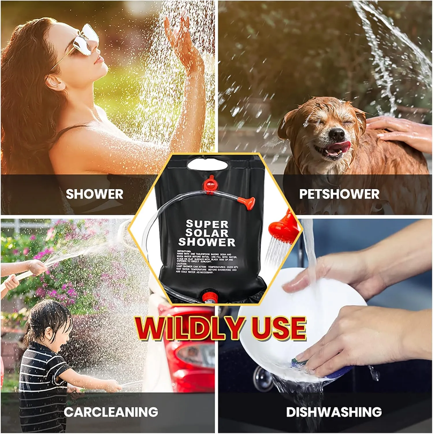 20L Portable Shower Bag with Switch Hose and Plastic Head Large Capacity Solar Water Storage for Camping Outdoor Hiking Picnic