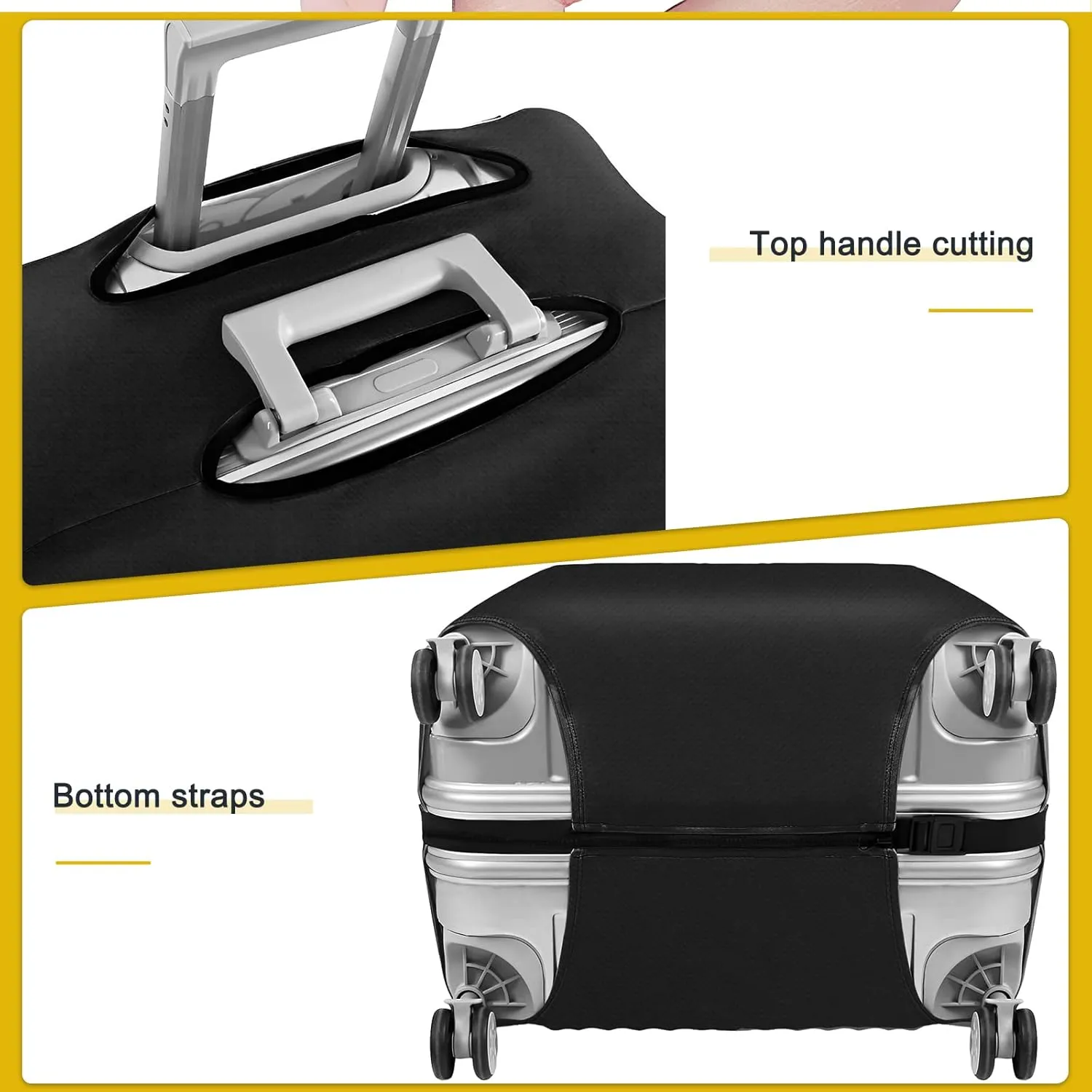 28 Inch PVC Luggage Protector Covers for TSA Approved Clear Suitcase Cover Protector Transparent Luggage Protective Cover Set (Black, Suitable for 28"-29")