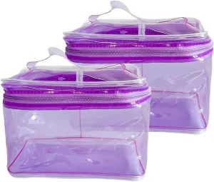 2PCS Clear Handle Zipper Cosmetic Bag and Versatile Travel Pouch,Durable PVC Material,for Makeup Travel Essentials (2 Pcs purple)