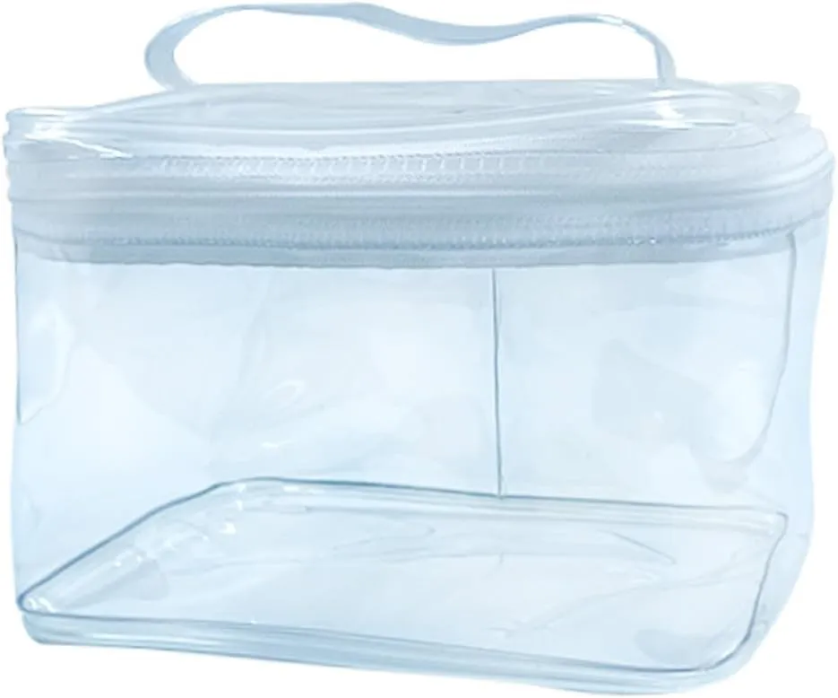 2PCS Clear Handle Zipper Cosmetic Bag and Versatile Travel Pouch,Durable PVC Material,for Makeup Travel Essentials (2 Pcs Transparent)