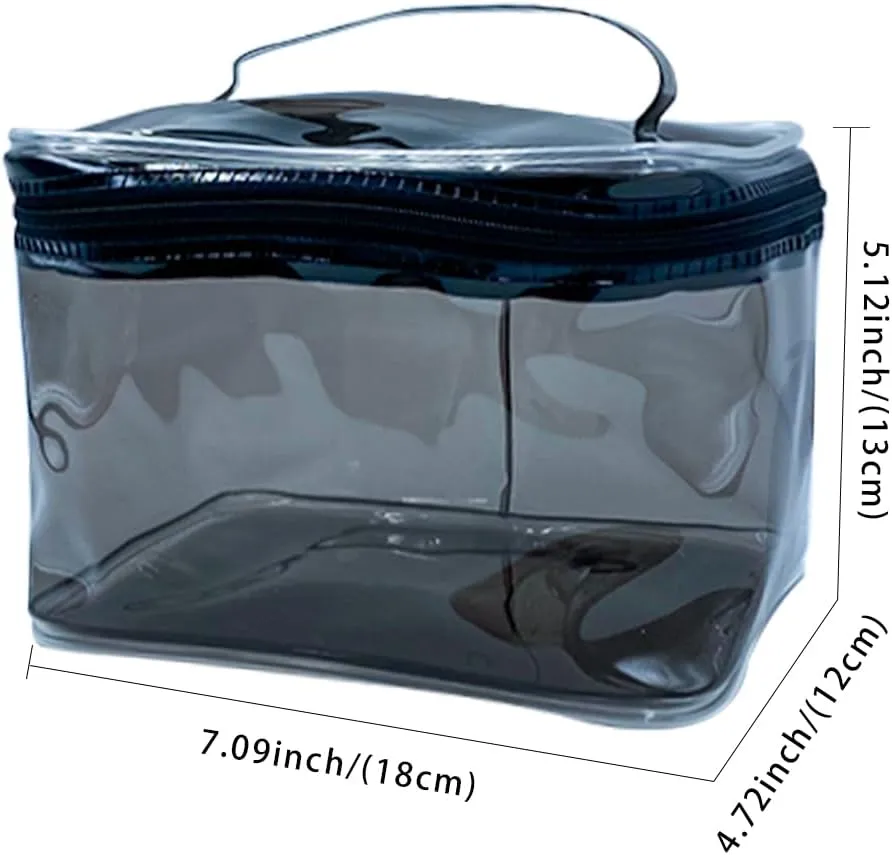 2PCS Clear Handle Zipper Cosmetic Bag and Versatile Travel Pouch,Durable PVC Material,for Makeup Travel Essentials (2 Pcs Transparent)