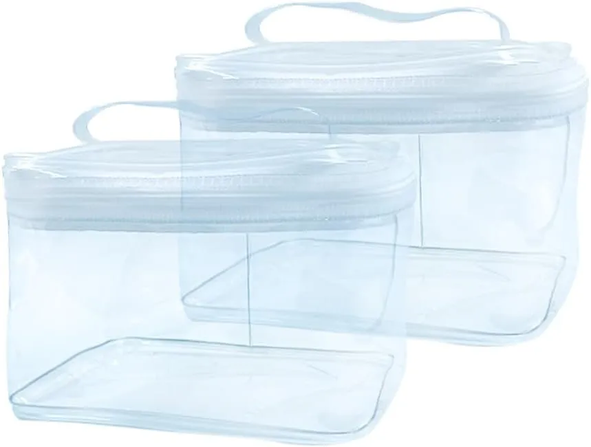 2PCS Clear Handle Zipper Cosmetic Bag and Versatile Travel Pouch,Durable PVC Material,for Makeup Travel Essentials (2 Pcs Transparent)